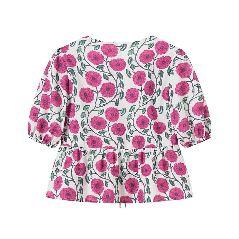 Dam Tryckt Skjorta och Rockuppsättning Lätt Polyester för Sommar-4
