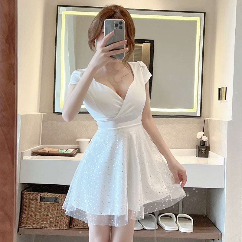 Kvinnors Midiklänning V-ringning Kort Ärmar Polyester-3