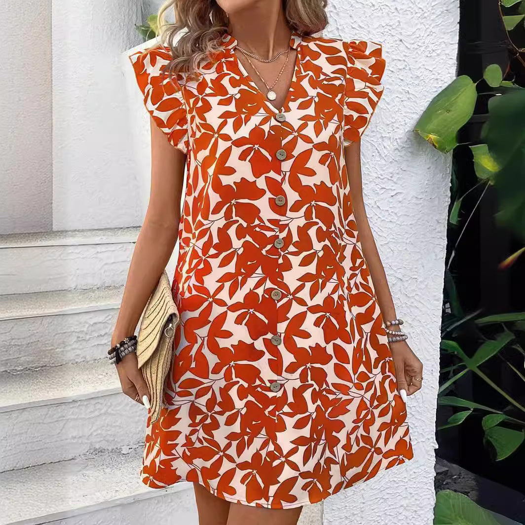 Dam Klänning Midi Blommig V-Hals Ärmlös Polyester-4