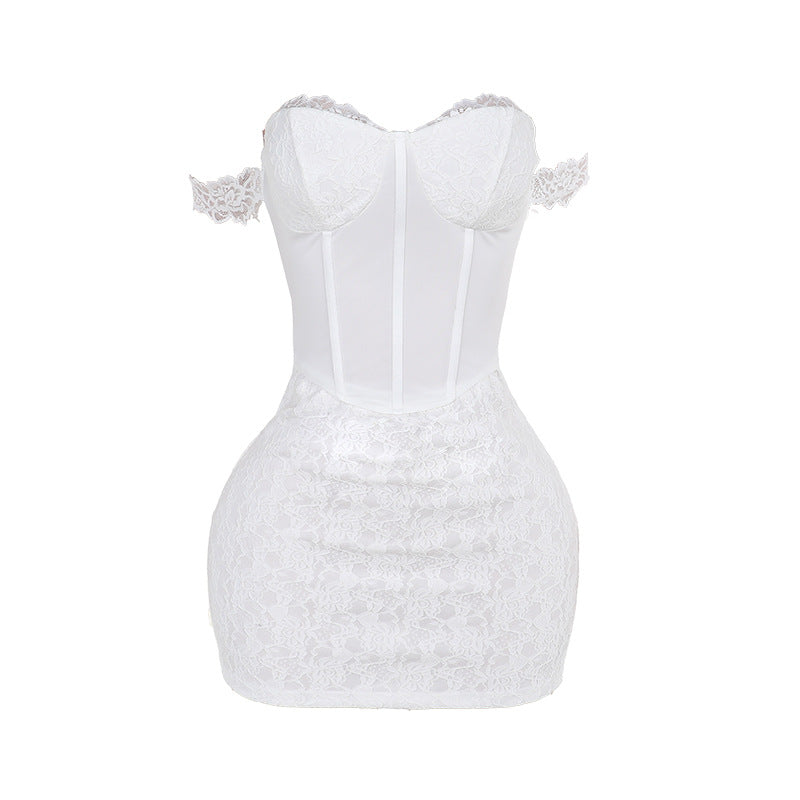 Dam Korsettklänning Off-Shoulder Spetstyg Figur-Hugging Elegant Design 6