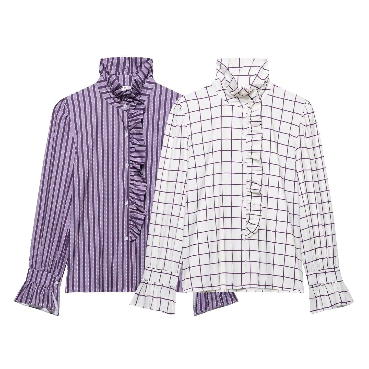 Dam Blus Ruffles Figurnära Bomullsblandning 2