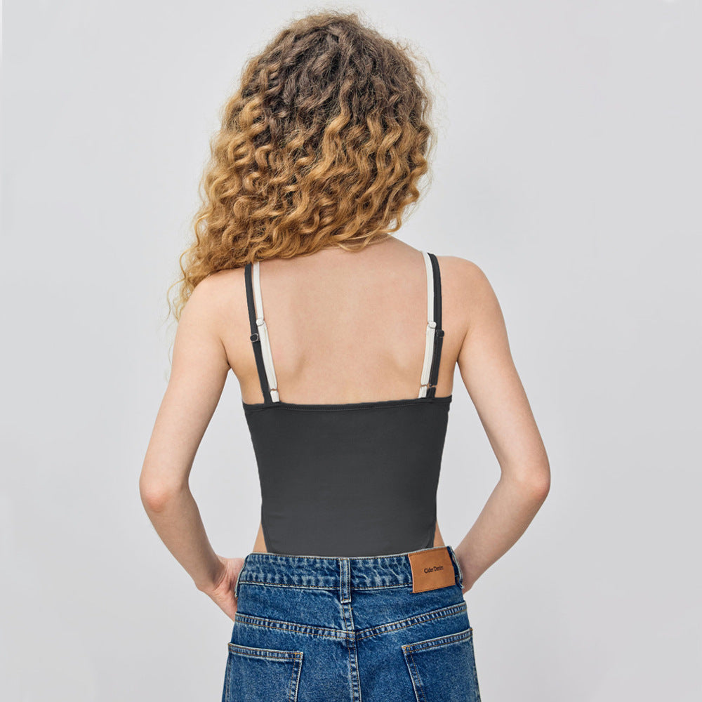Dam Slim Fit Hög Midja Ärm Lös Topp Polyester-3