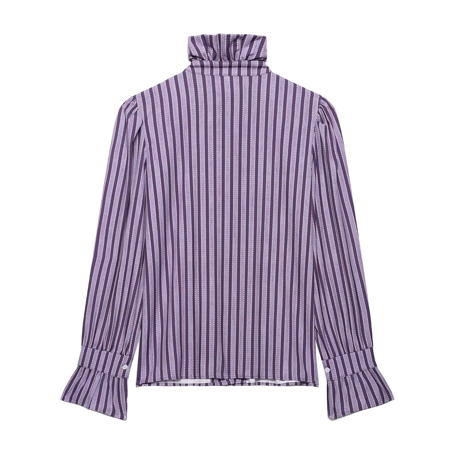 Dam Blus Ruffles Figurnära Bomullsblandning 3