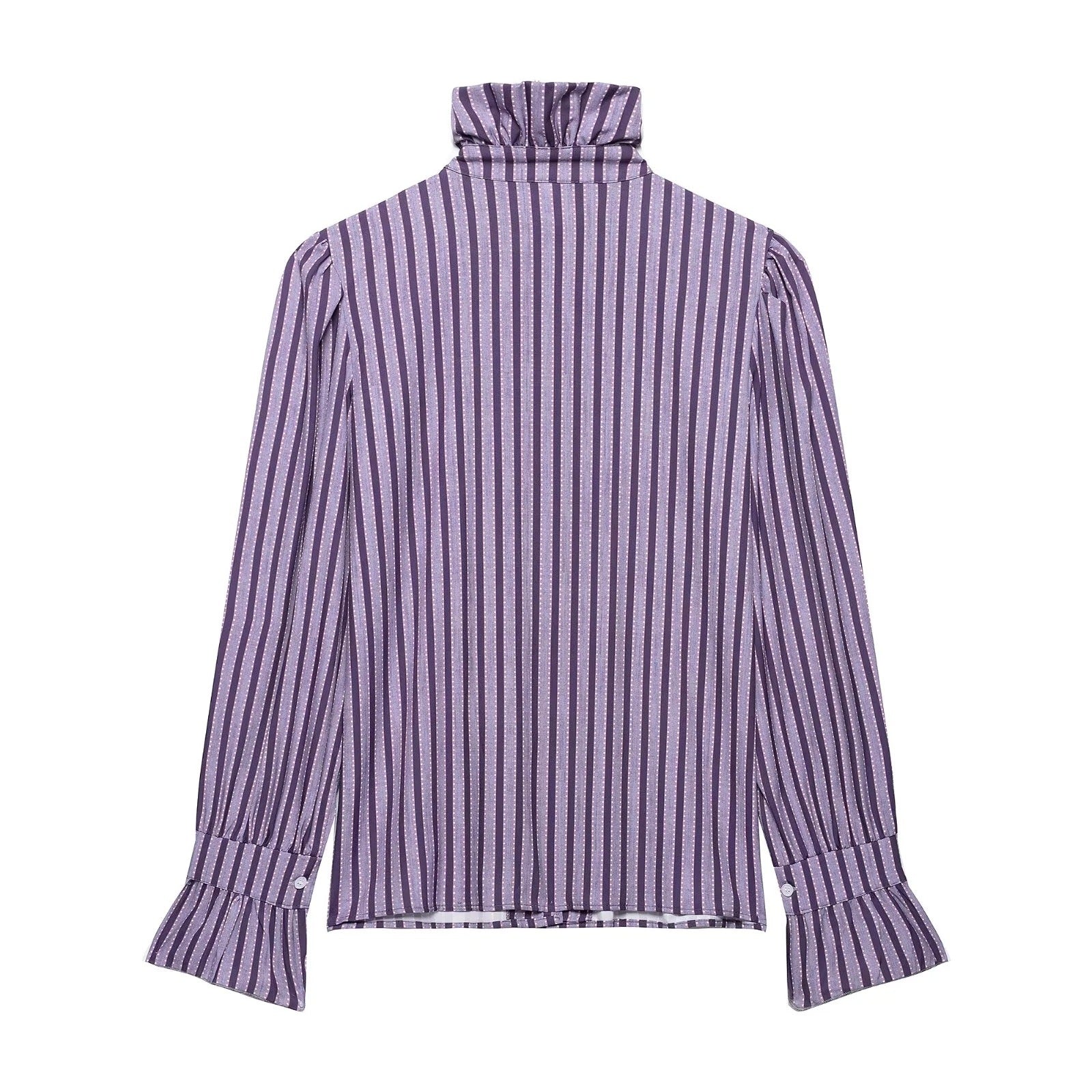 Dam Blus Ruffles Figurnära Bomullsblandning 3