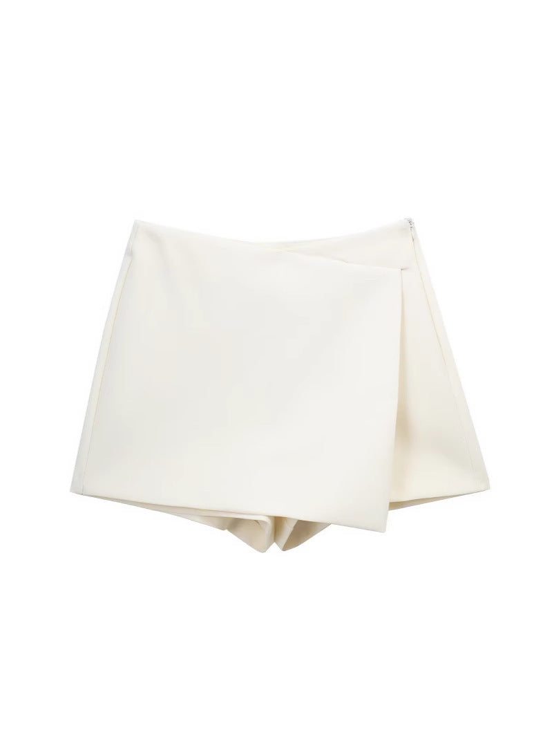Dam Högbelagda Smala Byxor Asymmetrisk Polyester Elegant Stil-3