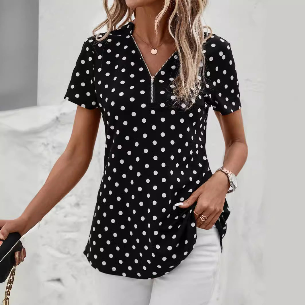 Dam Tröja V-ringad Oregelbunden Design Polyester-5