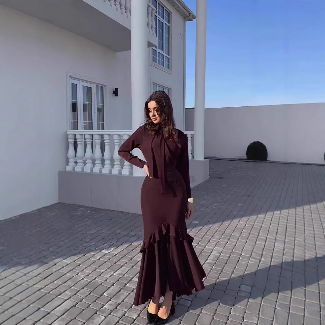 Damklänning Slim Fit Med Volangkant Polyester-2