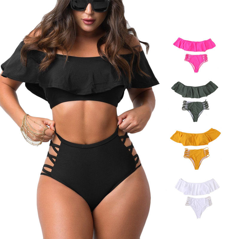 Bikiniuppsättning för Damer med Ruffles och Slitsdetaljer i Syntetisk Fiber – Perfekt för Strand och Pool 2
