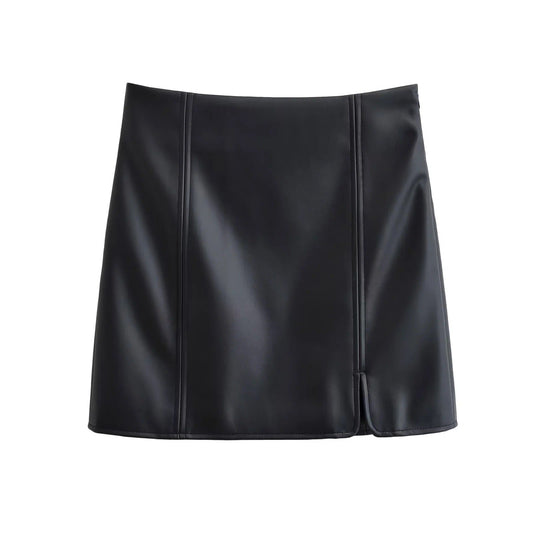 Synthetischer Damenrock in Figurnaher Passform mit Eleganten NĂ€hten â Modernes Lederelement fĂŒr Vielseitige Styles 1