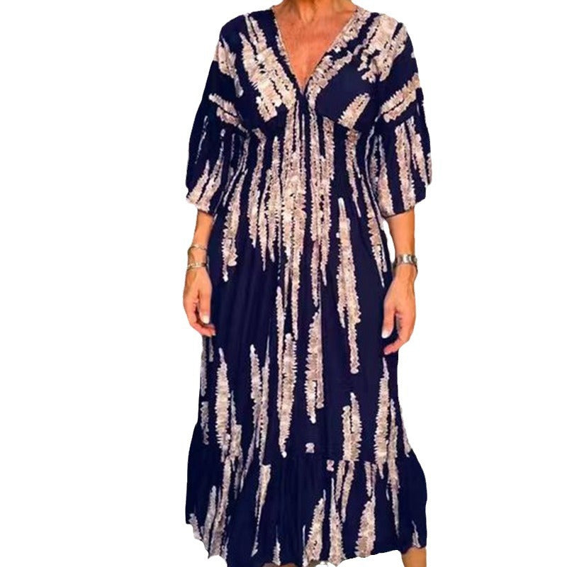 Damklänning MIDI V-ringning Polyester Elegant Kort Ärmar-5