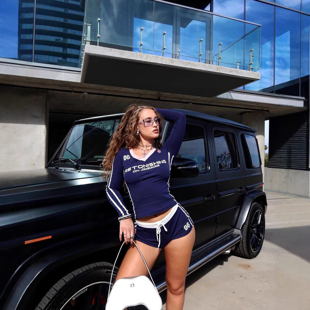 Dam Slim-Fit Top och Capri Shorts Set i Spandex-3