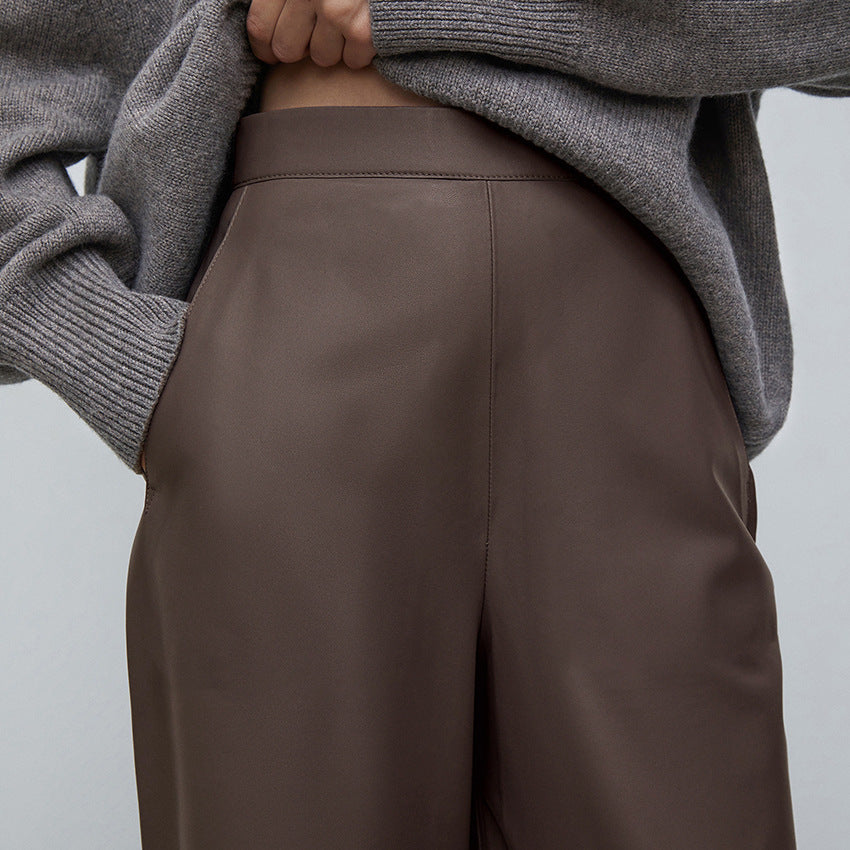 Kvinnors Raka Byxor Hög Midja Elastisk Material 3