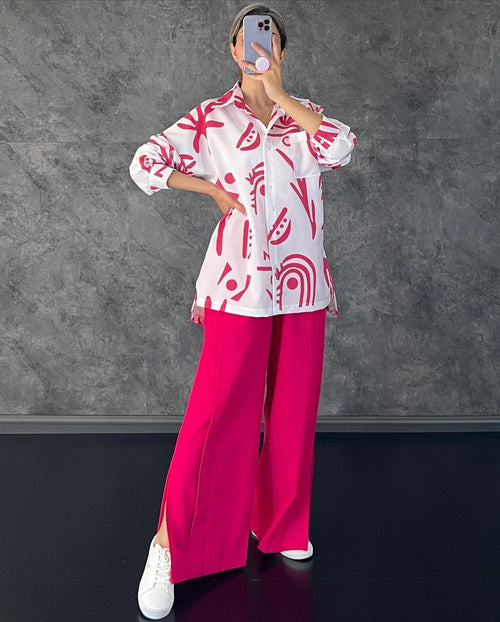 Kvinnors Byxdress Blommönster Hög Midja Polyester Långa Ärmar 1