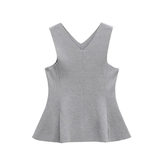 Kvinnors Asymmetrisk Topp V-ringning Peplum Mjukt Tyg-1