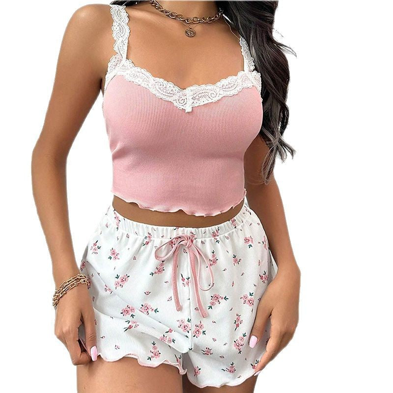 Dam Nattlinne Blommönster Ärmlös Polyester-6