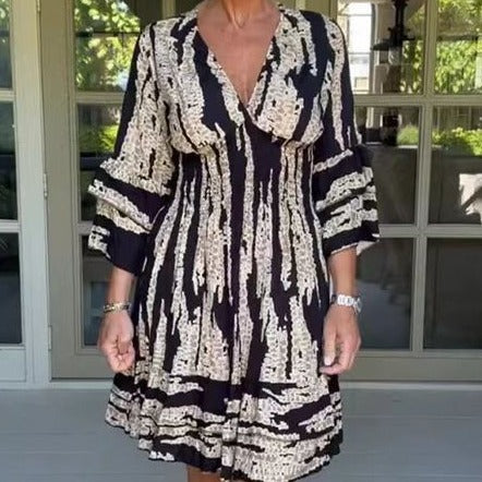 Damklänning Midi V-ringning Tre Fjärdedel Ärmar Polyester-1