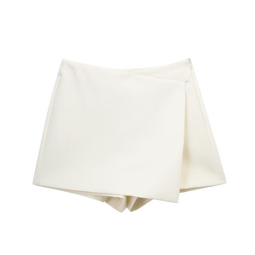 Dam Högbelagda Smala Byxor Asymmetrisk Polyester Elegant Stil-1