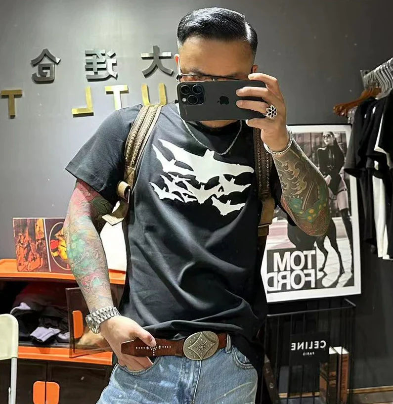 Herr T-shirt Rundhals i Is Silke och Bomull med Djurmönster – Trendig och Bekväm för Vardagsbruk 4