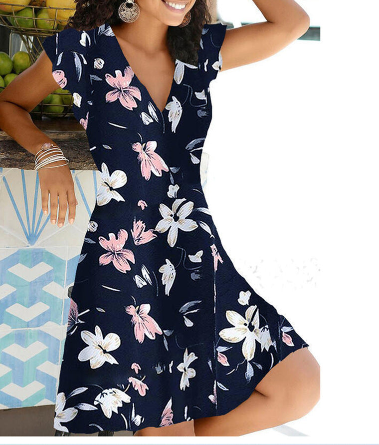 Variant image for Fina Dam Klänningar V-ringad A-linjeformad med Tryckta Blommor Bomull och Polyester-21