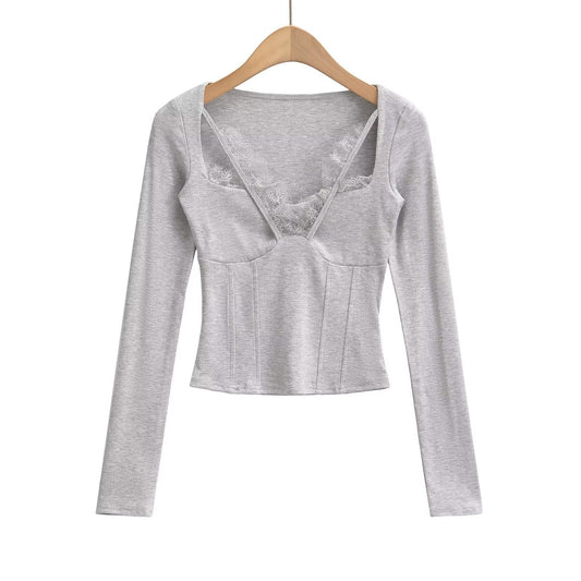 Elegant LĂ„ng Topp i Mjukt Tyg för Kvinnor â Romantisk Klyvning, Normal Passform, MĂ„ngsidig för Vardag och Fest 1
