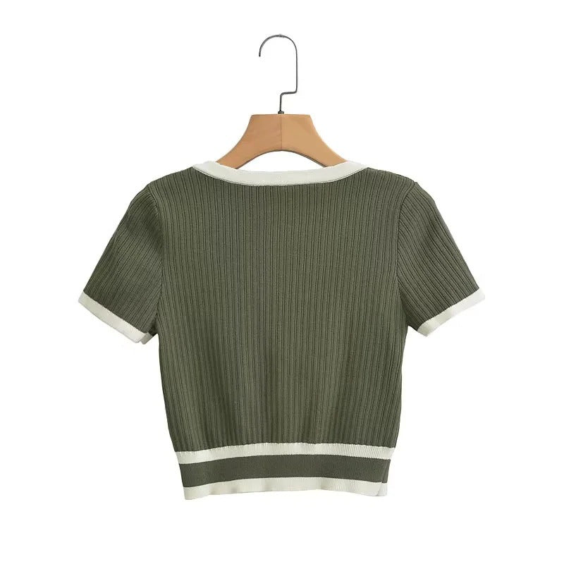 Kvinnor Crop Top Kortärmad Bomullsmix Med Fyrkantig Halsringning 4