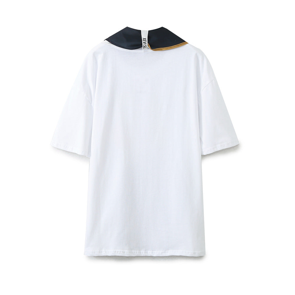 Dam T-shirt Konstnärlig Design Mjukt Material med Halsduk-2