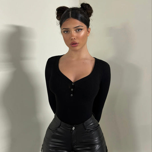 Kvinnor Bodysuit LÄngÀrmad V-ringning Ribbad Material 1
