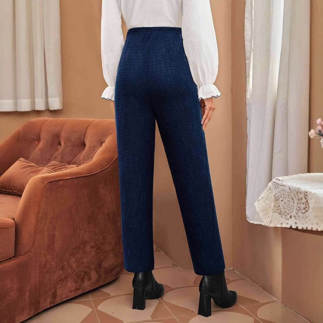 Kvinnor Hög Midja Byxor Elegant Design Hållbart Tyg med Dekorativa Knappar 2