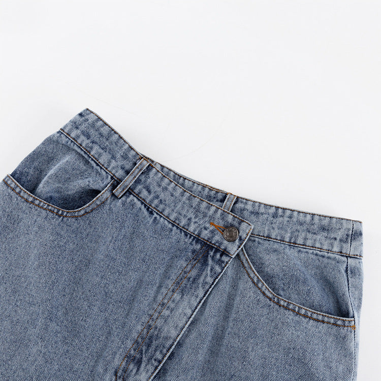 Dam Midi Kjol Jeans med Frontslits Denim-6