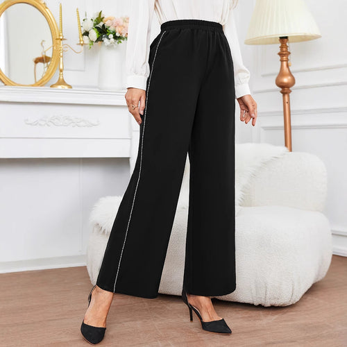 Kvinnors Culottes med Elastisk Midja och Dekorativ Sidosöm – Lätt Andningsbart Tyg, Bred Silhuett för Komfort 1