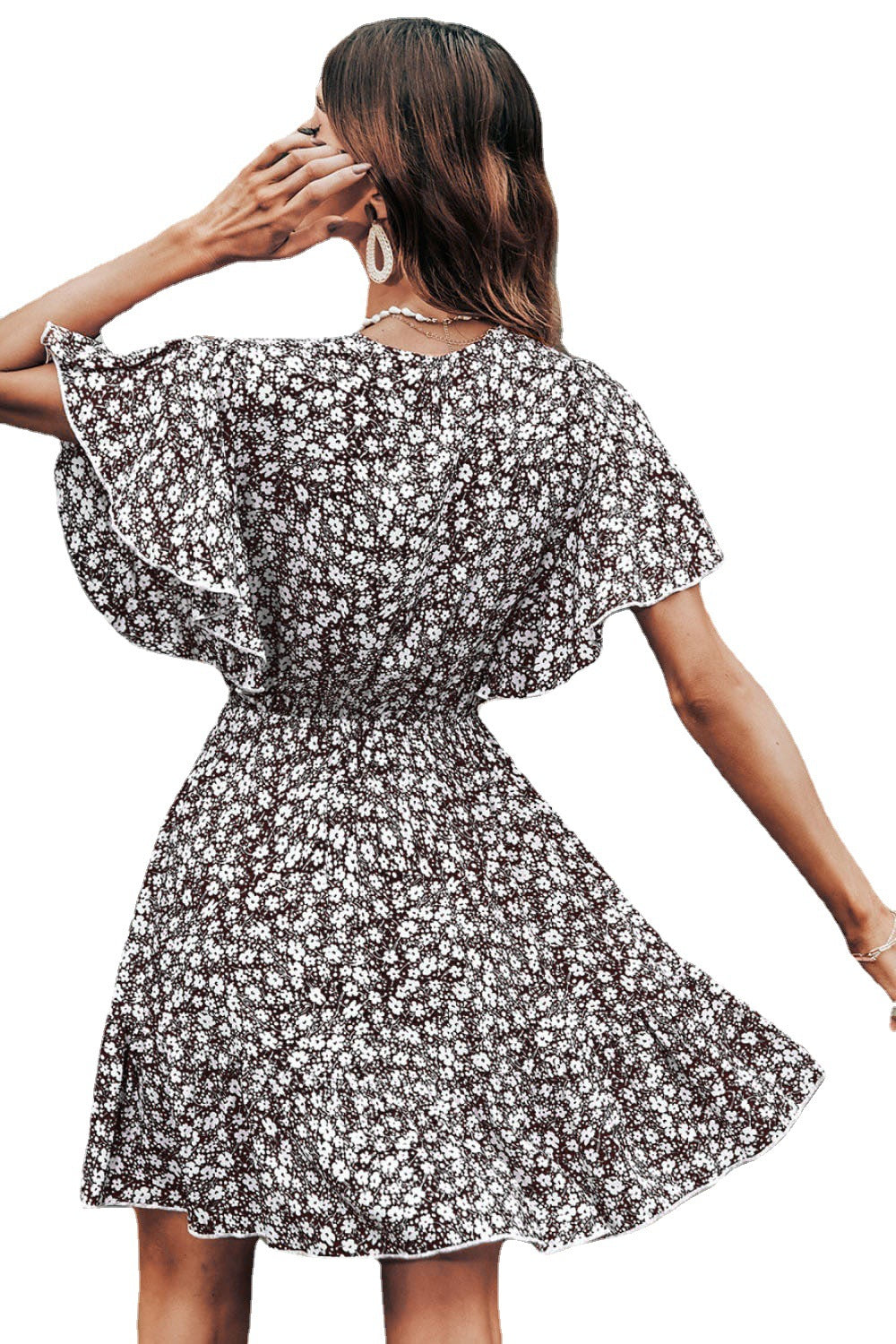 Kvinnors Midi Klänning A-linje Polyester med Rüsch Ärmar-5