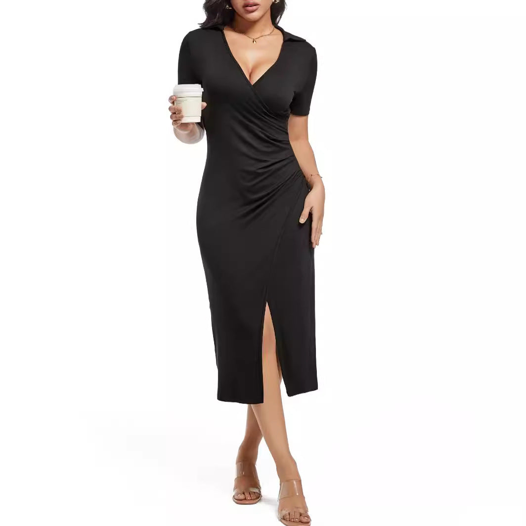 Kvinnors Klänning Korshalslinje Delad Polyester Bodycon-2