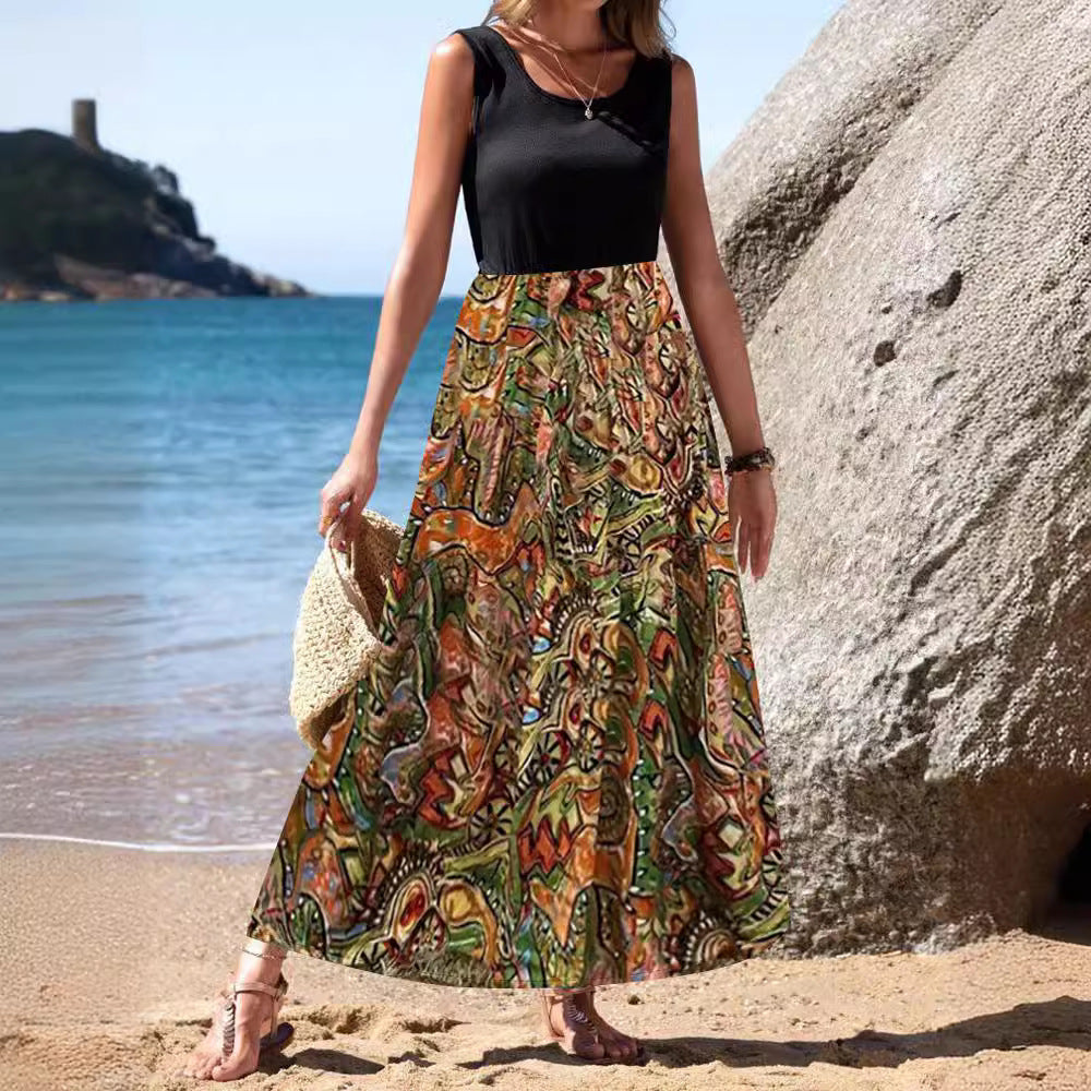 Dam Maxi Midi Kjol Blommönster Polyester A-Line 4