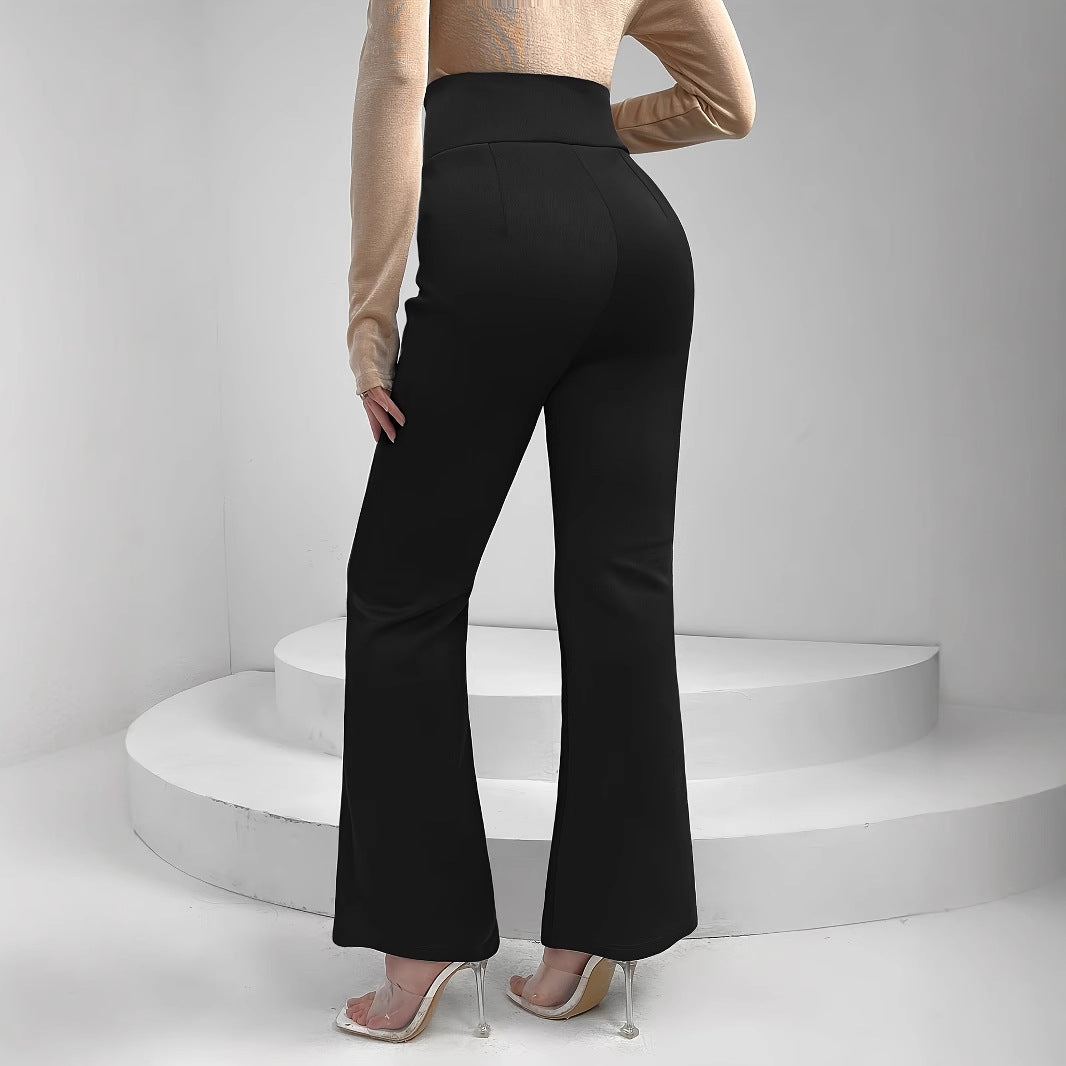 Dam Hög Midja Byxor Med Sidospår Och Snörningsdetaljer Elastisk Tyg-2