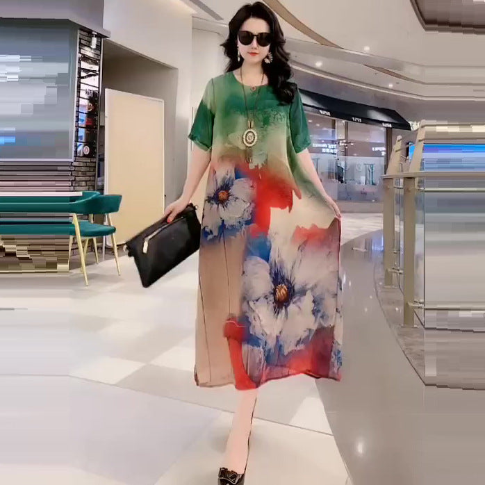 Dam Lång Kjol Blommönster Polyester Elegant och Mångsidig-4