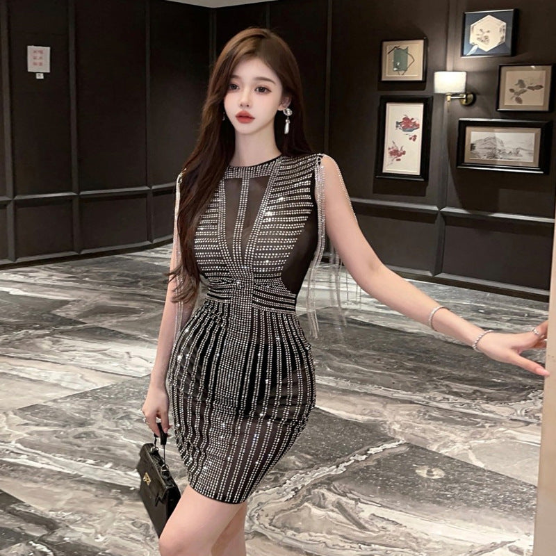 Dam Klänning Bodycon med Mesh och Fransar Polyester-4