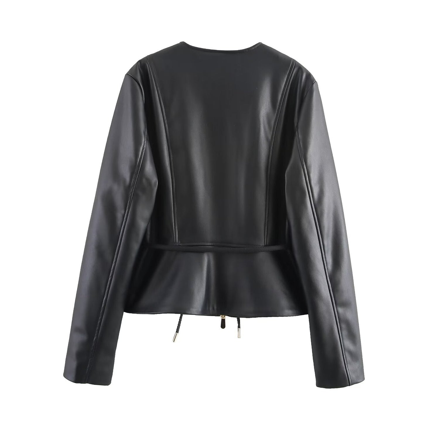 Damjacka Kort i Konstläder med Rundhals och Bekväm Passform-4