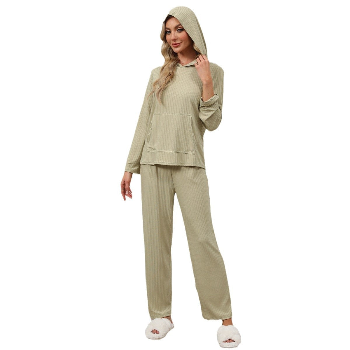 Avslappnat Kvinnors Set i Polyester med Långärmad Topp och Långa Byxor – Perfekt för Hemma och Lounge Wear 5