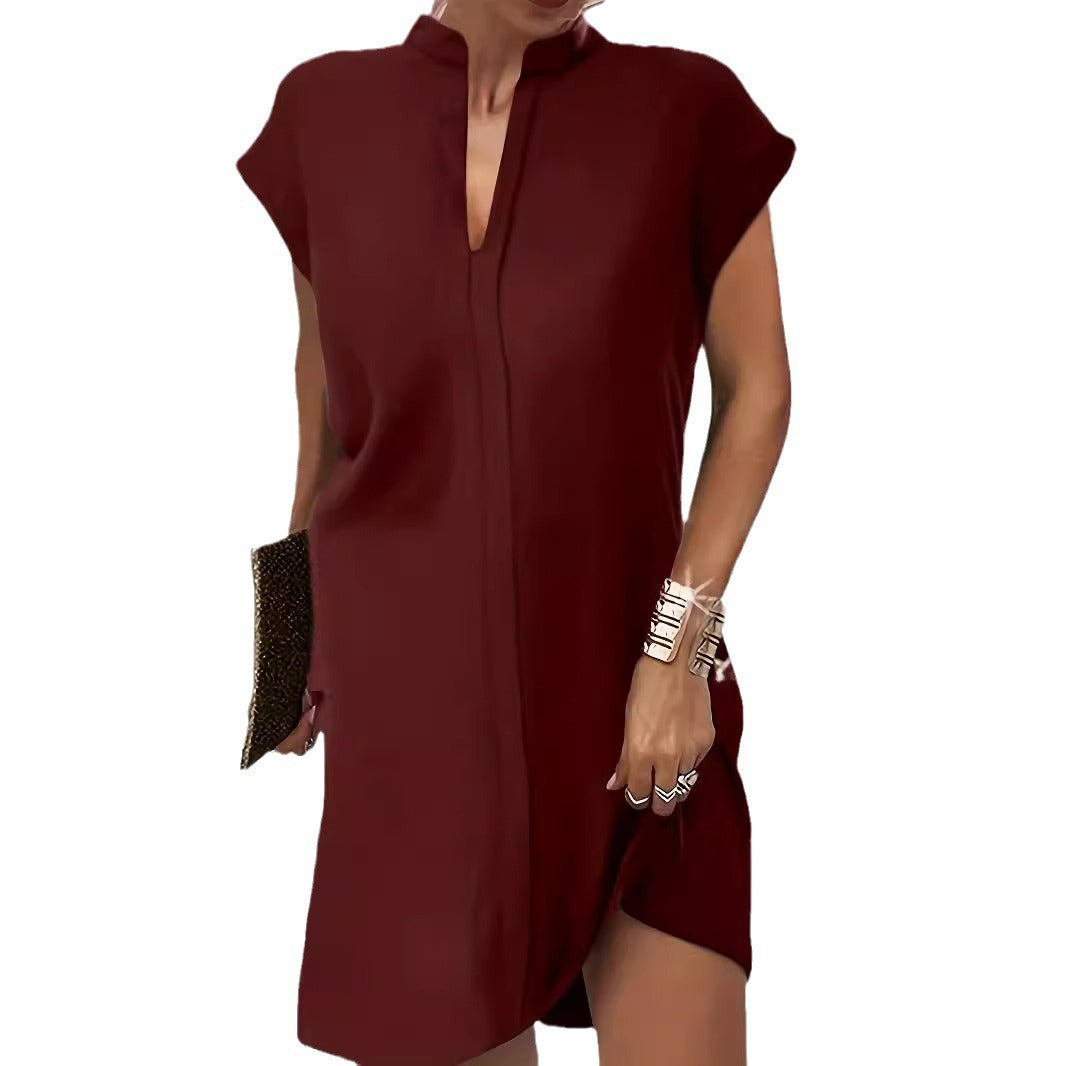 Kvinnors Midi Klänning A-Line Polyester Kort Ärmar-5