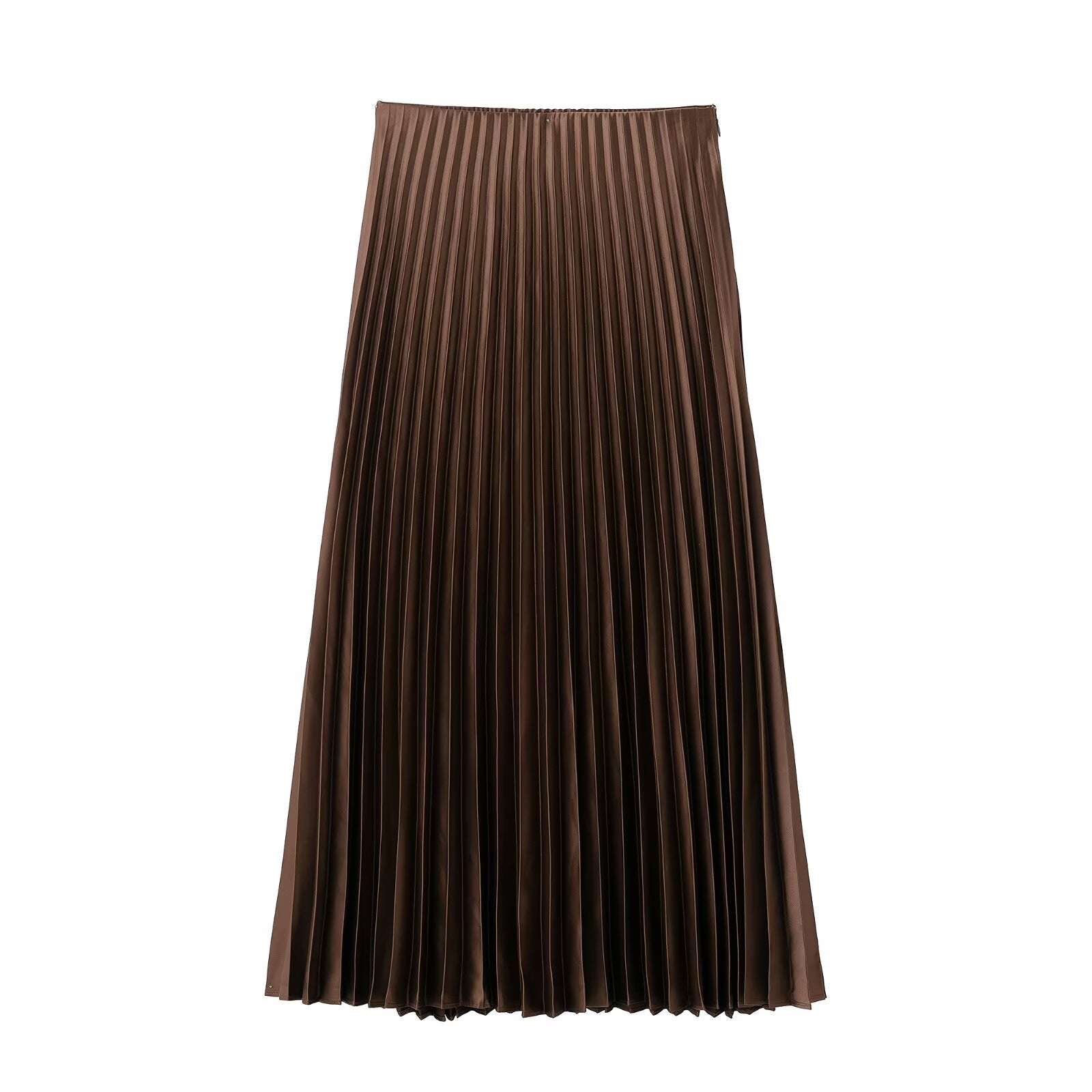 Kvinna Midi Kjol Hög Midja Satin-3