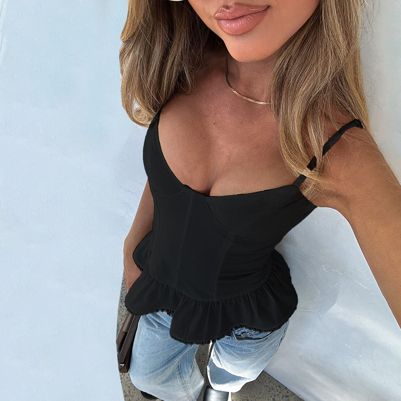 Kvinnors Bustier Topp Voluminös Ruffle Andningsbart Material-4