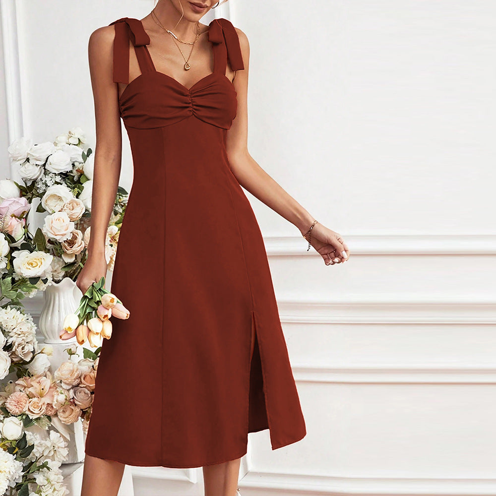 Kvinnors Midi Klänning A-Line V-Hals Polyester-4