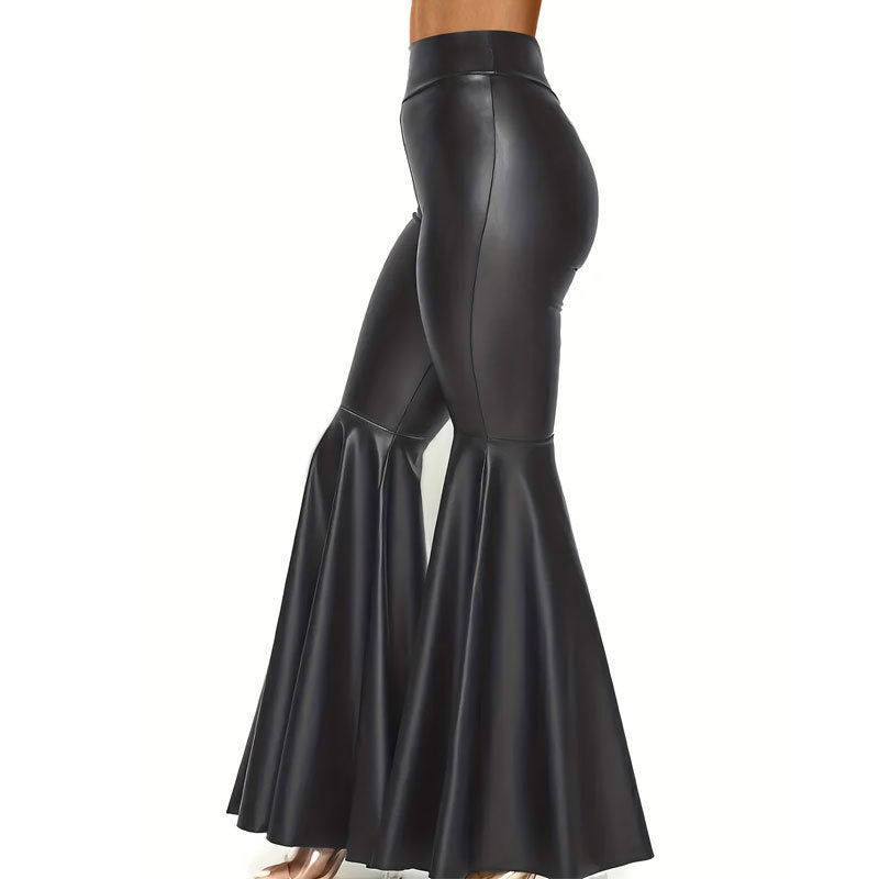 Flared Damen Leggings aus Synthetischem Leder mit Elastischem Midjeband – Trendige Passform für jeden Anlass 2