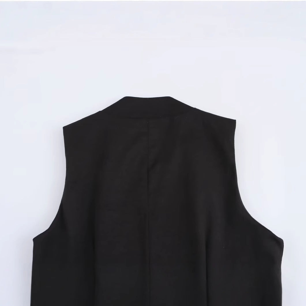 Fina Dam Klänningar Midi V-ringning Ärmlös Polyester med Dekorativa Knappar-4