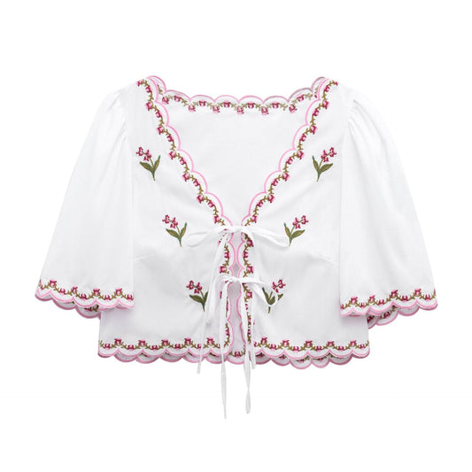 Kvinnors Blus Romantisk Broderi LĂ€tt Viskos 1