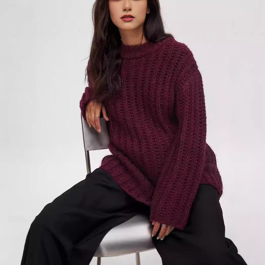 Dam Stickad Tröja FlÀtat Mönster Ull StÄende Krage 1