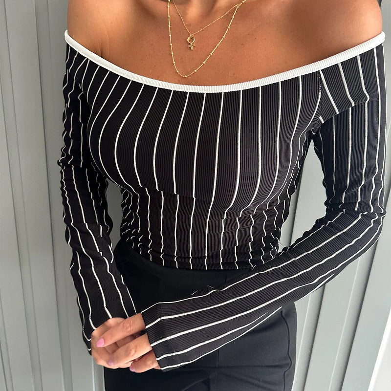 Off-Shoulder Dam Bodysuit med Rippad Struktur i Högkvalitativt Tyg – Perfekt för Fest och Avslappnade Utekvällar 6
