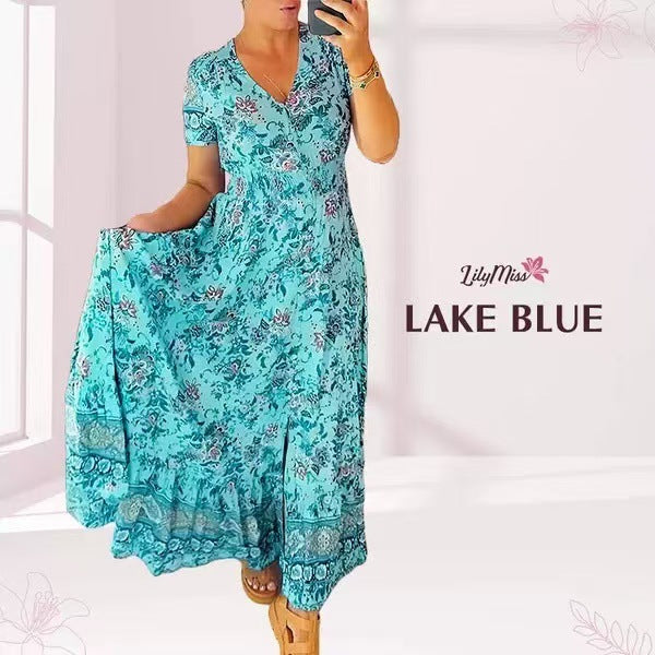 Variant image for Dam Klänning V-ringad Kortärmad Polyester Elegant Sommarstil-9