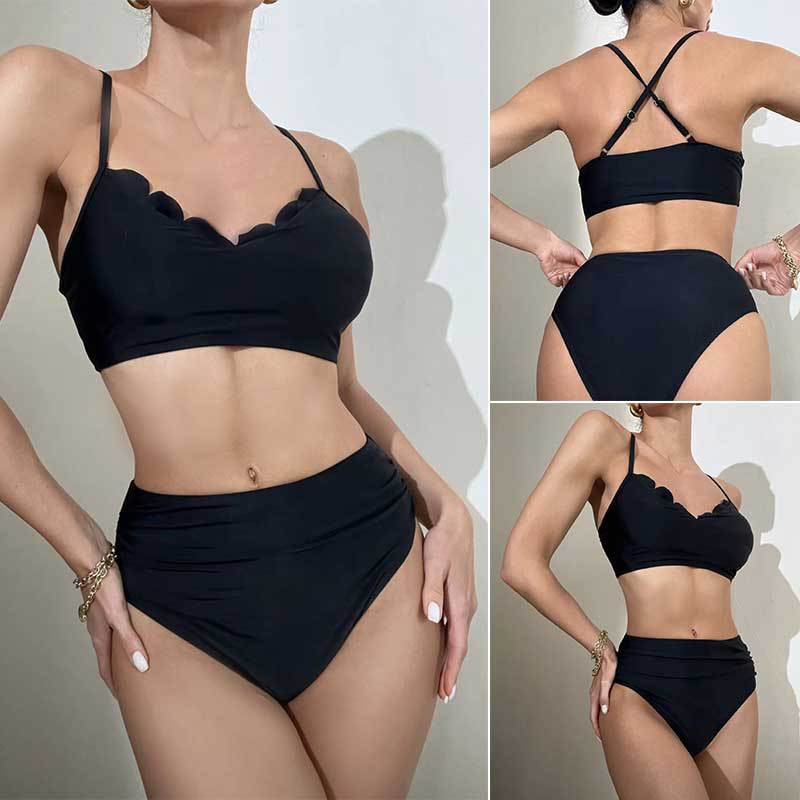 Dam Bikini Högskuren med Dubbla Remmar i Stretchigt Material 2