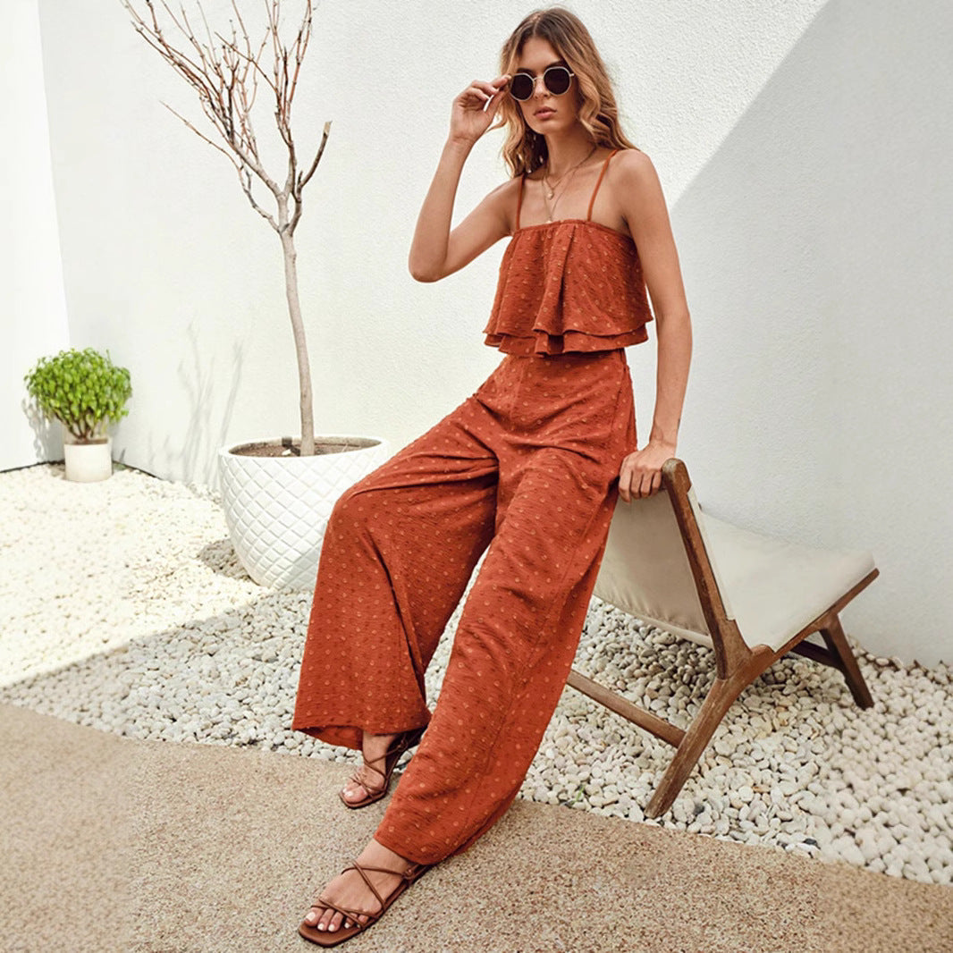 Dam Crop Top Rynkad och Vida Byxor Linne-6